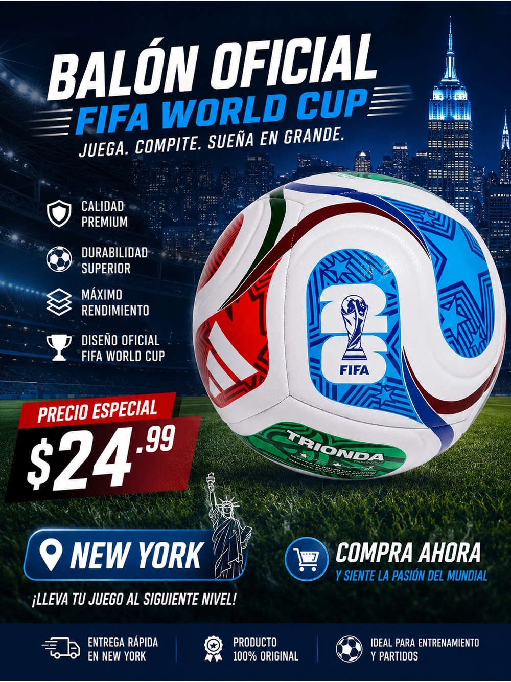 Official FIFA World Cup Soccer Ball - White with Blue, Red & Green Accents